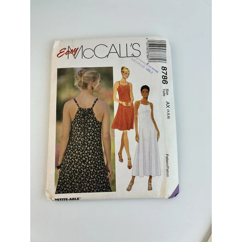 Slip Dress Spaghetti Straps Uncut Pattern 8786 Size 4-8 Sundress 90s Racerback